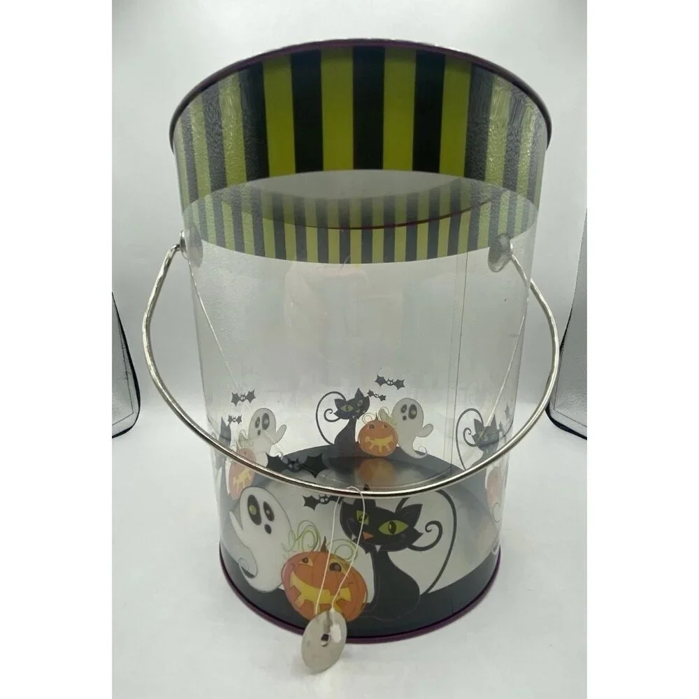 Halloween Gift Bucket Pail Trick or Treat Pumpkin Ghost Black Cat Container